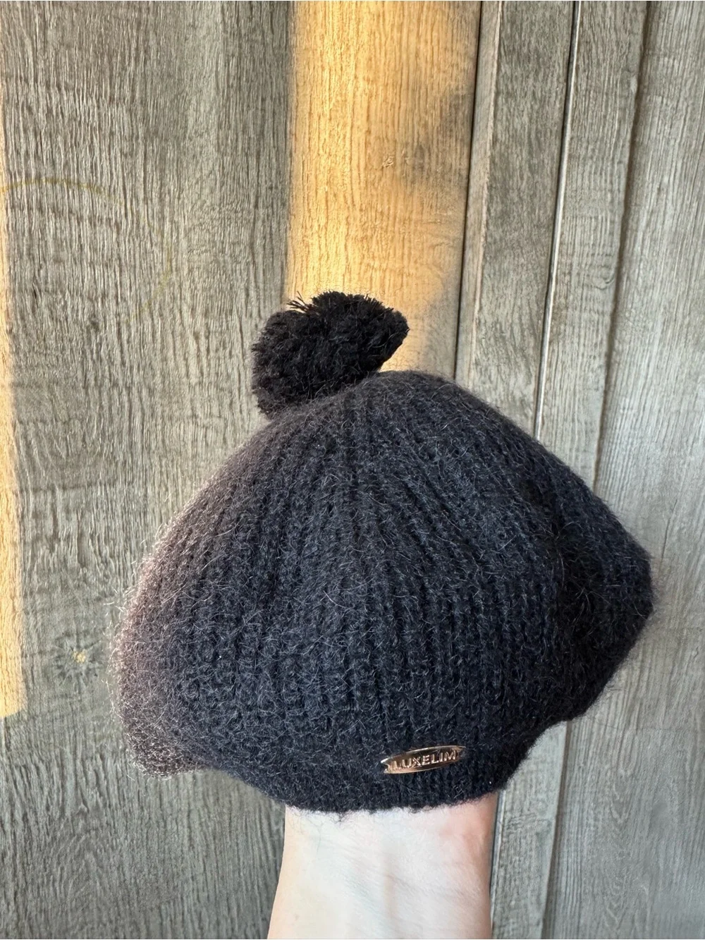 Kids Cozy Black Pom-Pom Beret - Soft Knit Hat